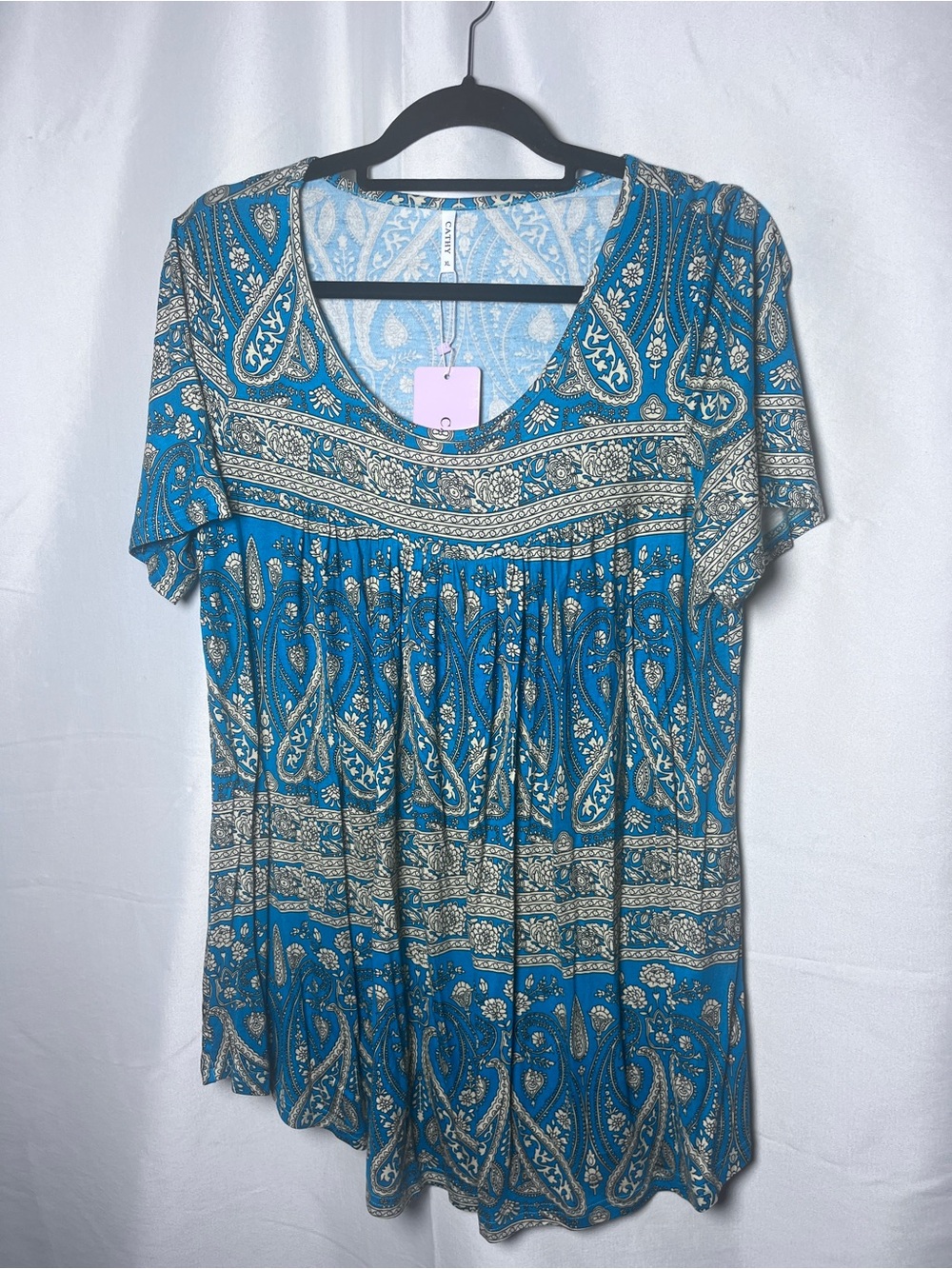 Women’s Teal Paisley Short Sleeve Top